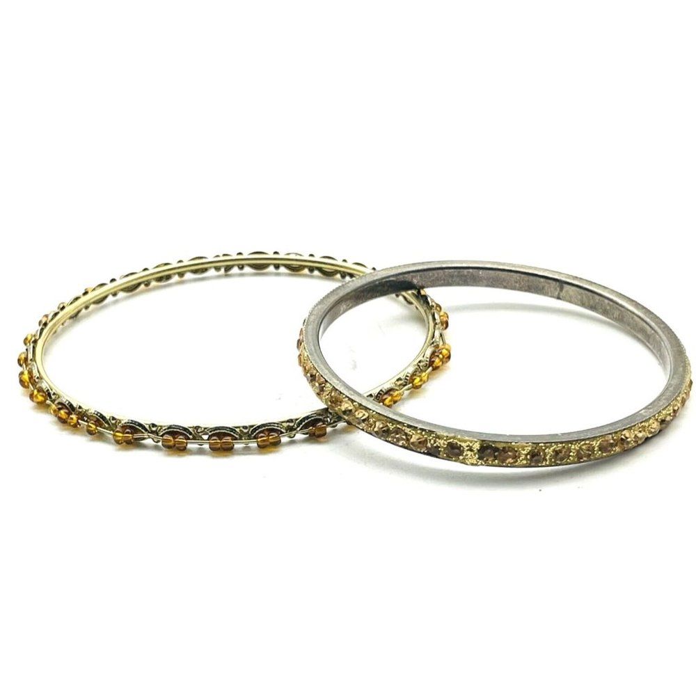 Golden Topaz Color Bangle Bracelets Lot of 2 Gold Tone Classic Career Cosplay